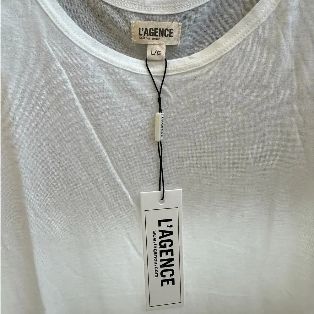 L’AGENCE Perfect Tank Top White Luxe Essential Size Large Soft Relaxed NWT Beach - Picture 5 of 5